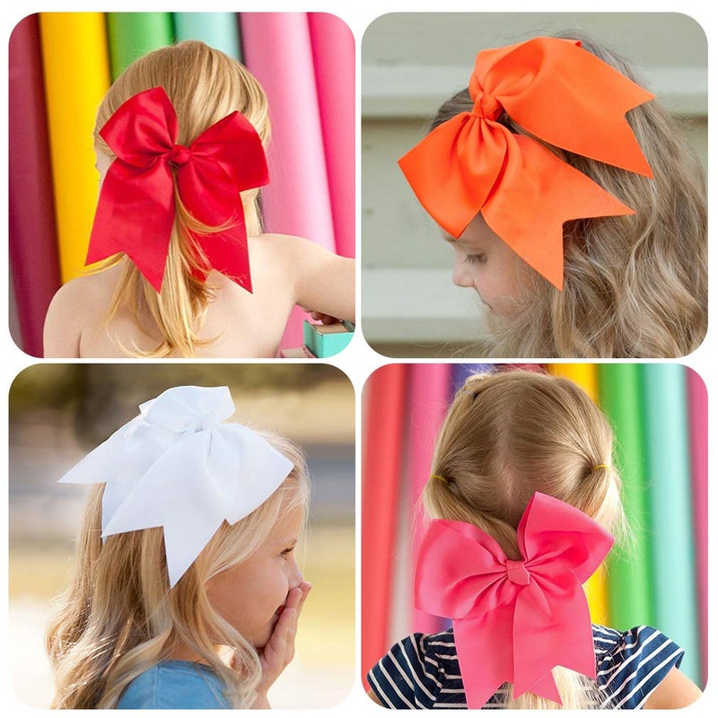 Aileam 8" Large Cheer Bows Ponytail Holder 12PCS Girls Elastic Hair Ties Orange Accessories for women youth toddler football Competition Sports - Image 5